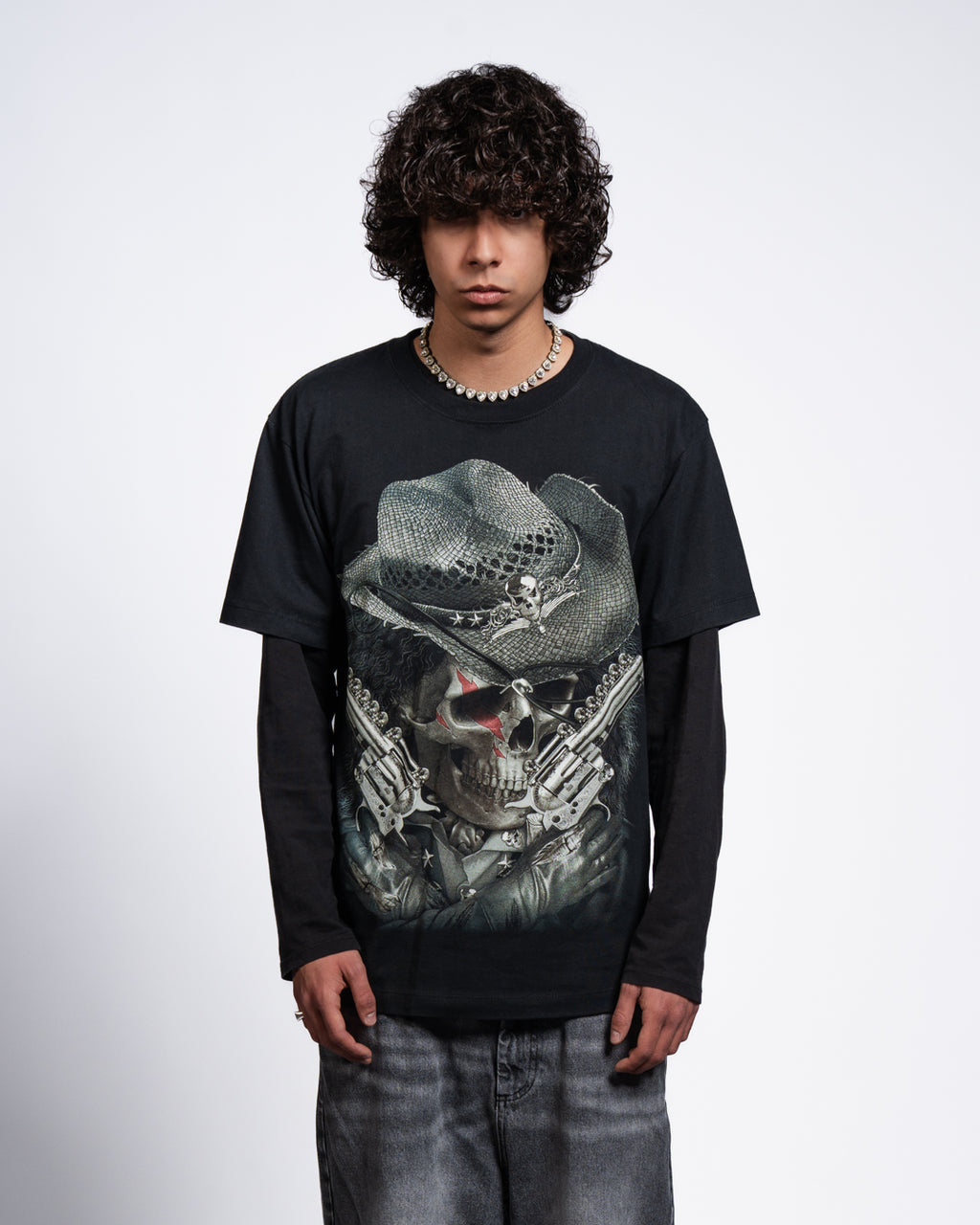 T-SHIRT SKULL COWBOY GUNSLINGER