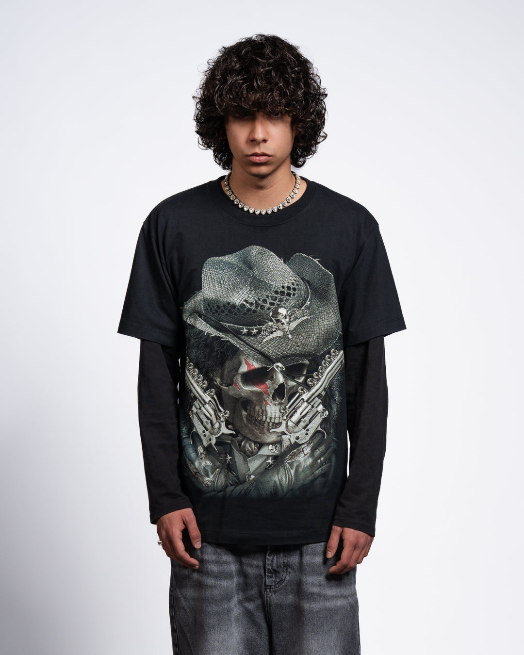T-SHIRT SKULL COWBOY GUNSLINGER